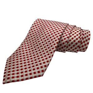 Ermenegildo Zegna Silk Tie Men Red White Gingham Check Woven Italy Designer 59"